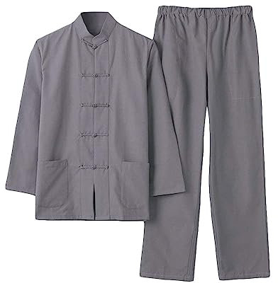 G-LIKE Herren Anzug Chinesischer Stil - Traditionelle Kampfkunst Kung Fu Tai Chi Wushu Klassisch Tangzhuang Langärmelig Hemd Hose Training Uniform Frühling Herbst Freizeit Kleidung (Dunkelgrau, M)