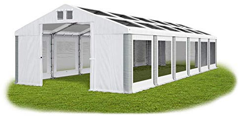 Das Company Transparentes Partyzelt 6x12 m wasserdicht weiß-grau ganzjährig Dachplane modular 580g/m² PVC hochwertig Gartenzelt Winter MST