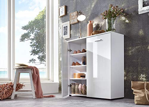 moebel-dich-auf Sideboard Kommode Schuhschrank Konsole Malaga in Weiß Hochglanz in verschiedenen Varianten (Schuhschrank Malaga 4)