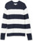 Amazon Essentials Herren Pullover mit Langen Ärmeln und Rundhalsausschnitt aus 100% Baumwolle mit Zopfmuster, Marineblau Weiß Rugby-Streifen, XL