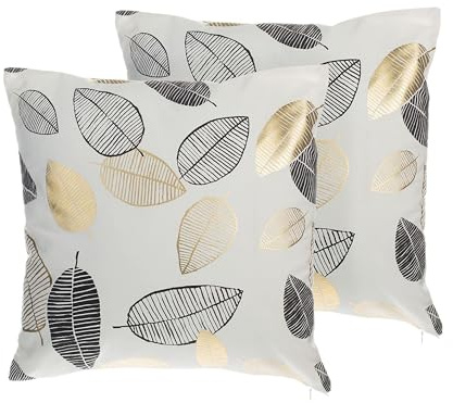 Beliani Dekokissen Baumwolle Blättermotiv weiß/schwarz/Gold 45 x 45 cm 2er Set Lotus