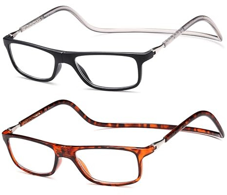 NEW VISION Lesebrille mit Magnetverschluss 2 pack, Lesebrillen, Bequem Magnetverschluss Vorne, Reading Glasses NV2904, Lesehilfe für Damen Herren (Mn, 2, x)
