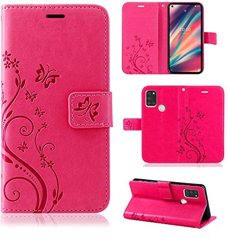 betterfon Étui de protection, compatible avec Wiko View 5/View 5 Plus, en cuir synthétique, portefeuille, pour View 5/View 5 Plus, motif de fleurs, rose