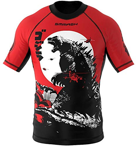 SMMASH Zilla Rashguard Niño Manga Corta, Camisetas para MMA, Artes Marciales, Deportivo Niño Camiseta, Krav Maga, K1, Karate, Material Transpirable y Antibacteriano, (XL)