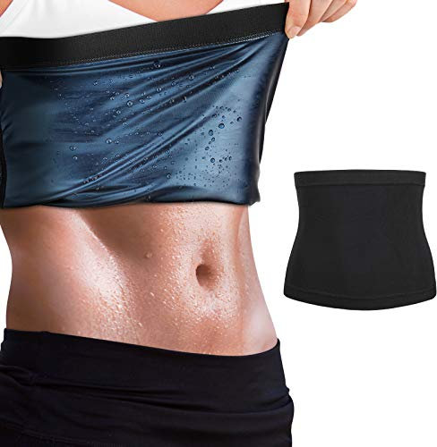 MoKo Damen Bauchweggürtel, Fitness Gürtel Schwitzgürtel zur Fettverbrennung Abnehmen Gürtel Bauchgürtel Waisttrainer Taillenformer Fettverbrennungsgürtel für Fitnesstraining (Schwarz/Blau, S/M)