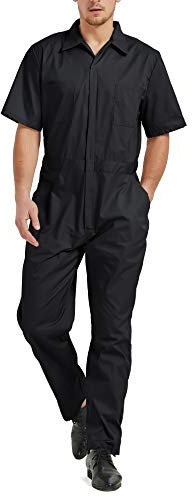 TopTie Herren Arbeitsoverall Kurzarm Overall Herren Arbeitskleidung mit Elastischem Bund- Schwarz L