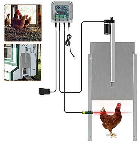 Fayelong Automatic Chicken Coop Door Opener Kit Auto Chicken Coop Door Opener and Closer Rainproof Outdoor Light Sensor Controller with Infrared Sensor, 12V DC Power Supply