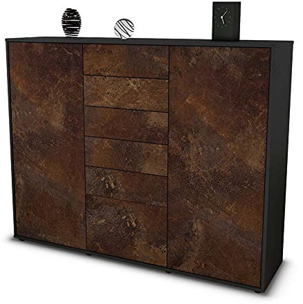 Stil.Zeit Highboard Kommode Ramona, Korpus anthrazit matt, Front Industrie-Design Rost (136x108x35cm), Push-to-Open Technik & Leichtlaufschienen