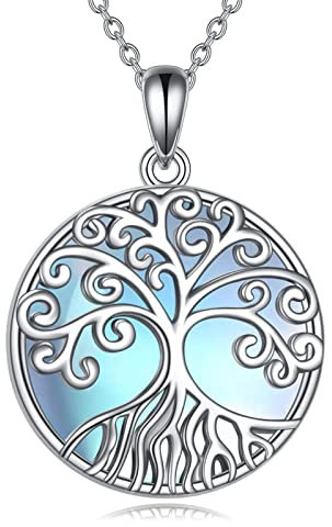 YAFEINI Lebensbaum Kette Mondstein Anhänger Halskette 925 Sterling Silber Baum des Lebens Halskette Baum Leben Schmuck Geschenk für Damen Mädchen Mama (Mondstein-Lebensbaum)