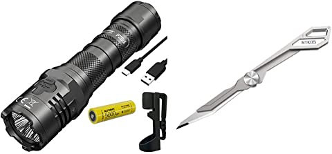 Nitecore Unisex P20iX taktische Hochleistungstaschenlampe, schwarz, Einheitsgröße & NTK05 Ultra Tiny Titanium Keychain Knife
