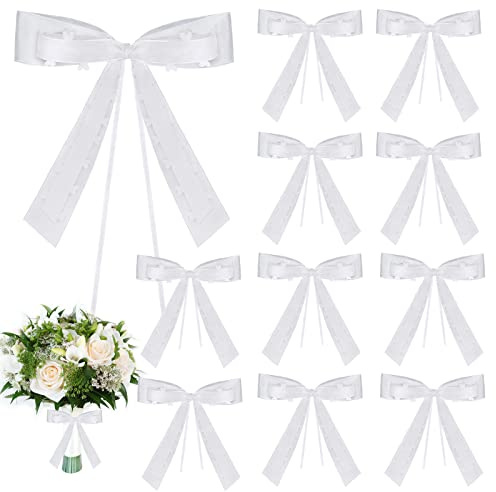 MOSNOW 50 Stück Weißes Schleifenband Weiß Hochzeit Deko Schleife Band Weiss Organza für Hochzeitsdeko, Auto, Tisch Zimmer Party Dekoration
