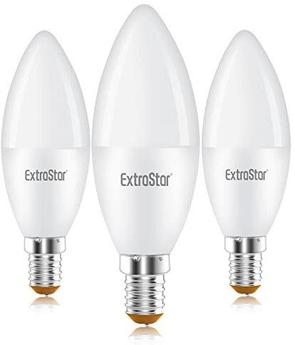 EXTRASTAR E14 LED Candle Light Bulbs, 6W SES Warm White 3000K Energy Saving Bulb, 42W Equivalent, Small Edison Screw C37 Light Bulb, 510LM, Non-Dimmable, Pack of 3