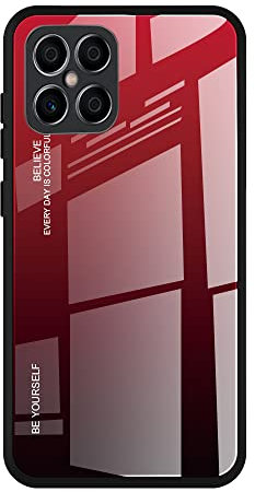 DEDUX Hülle für Honor X8 Handyhülle, Hülle Farbverlauf Glas und TPU Schutzhülle Case Cover für Honor X8 (Rot/Schwarz)