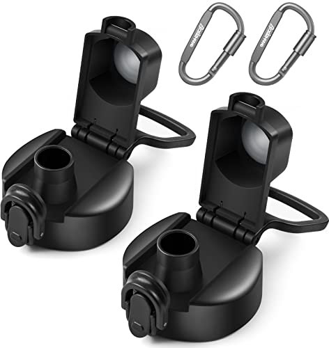 Spout Lid for Hydro Flask Wide Mouth 12, 16, 18, 20, 32, 40, 64oz, 2 Pack Auto Flip Lids for Simple Modern, Thermoflask, Iron Flask and Takeya, Replacement Chug Caps with Handle & Button Lock