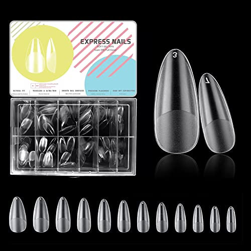500 Pièces Faux Ongles Capsules, 10 Tailes Amande Pose Américaine Ongles Capsules pour Nail Art DIY Salons de Manucure