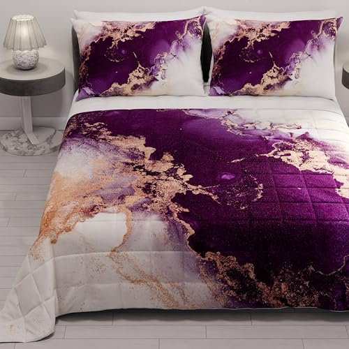 PETTI Artigiani Italiani - Copriletto Singolo Estivo 170x260cm 100 g/m² Double Face, Trapuntino Letto Singolo Primaverile, Trapunta Leggera, Marmo Viola, 100% Made in Italy