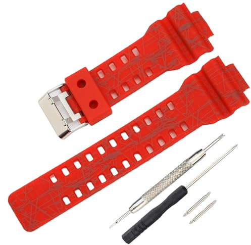 Rihahisy G-Shock - Correa de repuesto para Casio G-Shock GLS-8900/GW-8900/GA-110/GA-100C/GA-120/GD-110/GLS-100, Stripe Red