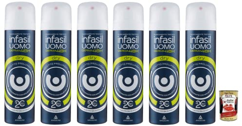 Italian Gourmet Uomo Derma48H Deodorante Deo Spray Dry trocken 6 x 150ml | Sensazione asciutta, protezione lunga durata 48 ore, für Herrenhaut, Gesamtnettogewicht 900 ml + Kostenlos Polpa 400g