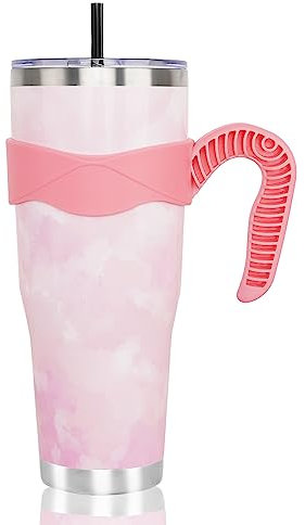 Tie Dye Tumbler 40 Oz, Tie Dye Party Favors, Tie Dye Gifts for Women, Light Pink Tie Dye Coffee Travel Mug, Tie Dye Water Bottle Coffee Mugs Cup, Stainless Steel 40 Oz tumbler with Handle and Straw