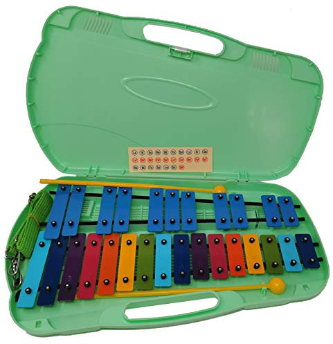 ROCKSTAR - Xilófono Glockenspiel Carrillón Metalofono Angel AG27N Cromático, 27 Teclas Colores con Estuche y Mazas. Para uso escolar ó domestico, Instrumento Musical Rítmico