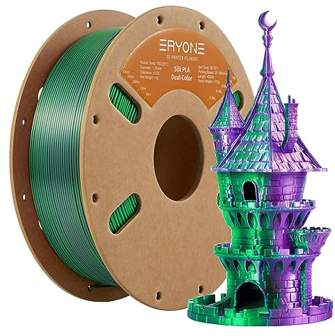 ERYONE Silk PLA Filament 1.75 mm, 3D Drucker Filament PLA Silk,+/- 0.03 mm,Seidiges Mehrfarbiges PLA-Filament,1 kg/Spule,Dual Seiden PLA,Lila & Grün