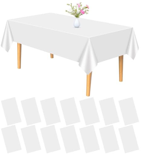 PLULON 15 Stück weiße Tischdecke aus Kunststoff, 137 x 274 cm, rechteckige Tischdecke für Abschluss Geburtstag, Babyparty, Hochzeit, Party, Zuhause, Küche, Esstischdekorationen
