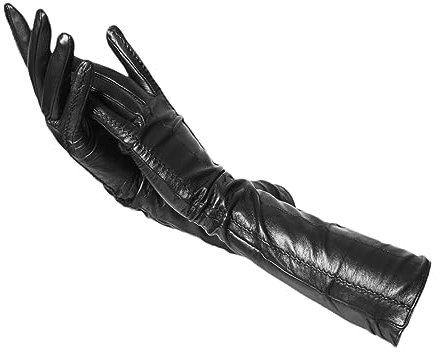 Rfmfkkg Women's Long Leather Gloves Winter Long Gloves Touchscreen Opera Evening Dress Driving Gloves Black 6.5