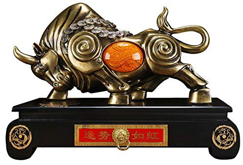 Skulptur Tisch-Kuh-Statue mit Sockel, Bronze-Figur, Stier-Finish, Desktop-Dekorationen, Kunstwerke, die es wert sind, gesammelt zu werden, die für Finanzinvestoren Statue des Reichtums Statuen