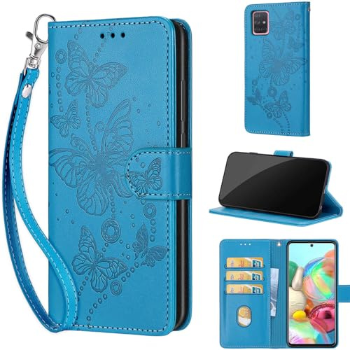 Handyhülle für Samsung Galaxy A71 Hülle, Blau | Stoßfeste Flip Schutzhülle, Kartenfächer, Standfunktion,Magnetisch, Kunstleder, Klappbar Brieftasche