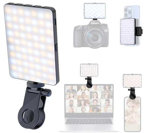 ETENTOUS Selfie Licht mit Clip, 80 LED Videolicht Dimmbare 3000K-9900K Handylicht, Eingebauten Rechargeable Akkus CRI 95+,3 Lichtmodi,Tragbares Kamera Licht mit Cold Shoe Mount für YouTube,TikTok