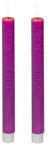 MIJOMA LED-Echtwachskerze mit realistischer Flamme, Timer und batteriebetrieb | Indoor LED-Kerze mit warmweißem Licht | Natürliche Optik (Pink - glatte Oberfläche, Ø2cm x 24cm)