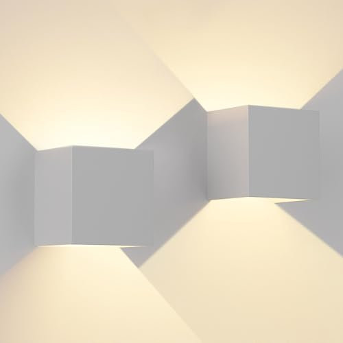 OTeedo 2 Stücke Wandleuchte Innen, 12W LED Wandlampe Innen, 3000K Wandleuchte Aussen, Up and Down Leuchten Aussen, Einstellbarer Lichtstrahl, Wandleuchten für Innen, IP65 Wasserdichte Wandlampe Weiße
