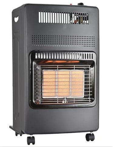 AMOS Portable Calor Gas Heater, 4.2KW, 3 Heat Settings, Foldable & Free-Standing with Wheels, Suitable for Indoor and Outdoor Use, Includes Regulator & Hose, Black