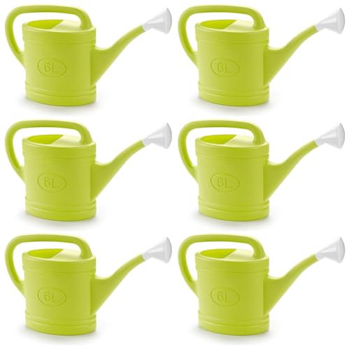 Tradineur Lot de 6 arrosoirs en plastique, capacité 6 litres, ustensiles de jardinage, arrosage, maison, balcon, terrasse, patio, vert pistache
