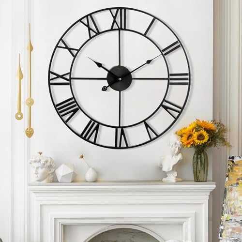 Mee 2ou Wanduhr Modern Nahezu Lautlos Ohne Tickgeräusche -47cm Durchmesser Römische Ziffern Wanduhren Modern Wohnzimmer Wanduhr Vintage Für Schlafzimmer Küche Büro Landhausstil Industrial Style