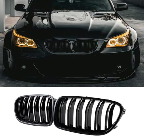 Hengjiayao E60 E61 Rejilla del radiador para BMW Serie 5 E60 E61 M5 Parrilla Serie 5 E60 E61, Riñones Dobles Negro, 2003-2009(For 5er E60 2003-2009)