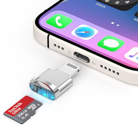 [Certificado Apple MFi] Lector de Tarjetas Micro SD para iPhone, Lector de Tarjetas Lightning a Micro SD/TF Adaptador de Tarjeta Micro SD para iPhone 14 13 12 11 Pro Max XS XR X 8 iPad, Compatible con