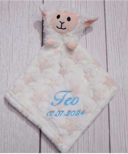 BotoBaby® - Schmusetuch mit Namen und Geburtsdatum - Kuscheltuch - (Beige - Schaf)