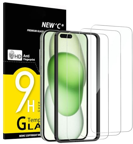 NEW'C 3 Pack Designed for iPhone 16 Plus,15 Plus Screen Protector (6.7 inches),Enhanced Tempered Glass Protection with easy installation tool included,Case Friendly Ultra Resistant
