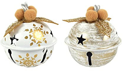Magie di Natale palline a campanella natalizie in metallo (campanelle bianche e oro 12 pz)