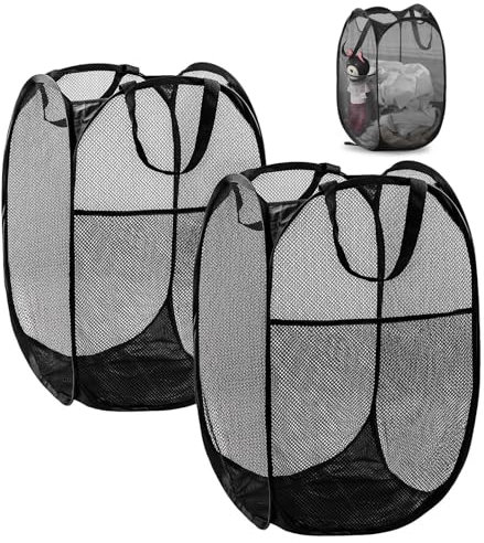 2 Stück Wäschekorb Faltbar - Großes und Mittleres Pop-Up Modell Zur Aufbewahrung von Alltagskleidung - Geeignet für Geschäftsreisen, Reisen und Camping (Schwarz)