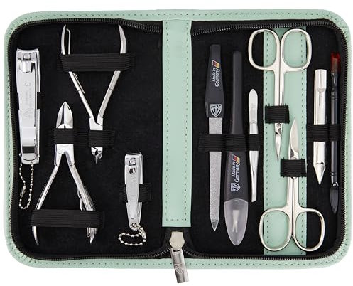 3 Swords Germany - brand quality 10 piece manicure pedicure grooming kit set for nail care with synthetic leather case mint - Made by 3 Swords
