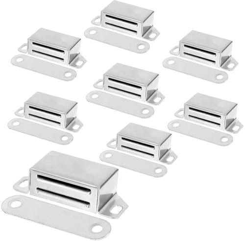 8pcs Magnetic Door Catch, Door Magnets, Magnet Door Catch Thicken Cabinet Door Magnets Cupboard Catches Magnetic Strip Magnet Catch for Wardrobe Closet Cupboard Door Closing (Silver)