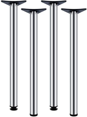 Trintion 4 Stück Möbelfüße 820-840mm Tischfuß Regulierbare Tischbeine Ø60mm Stahlbeine Metall Tischbeine mit Bodenschutzkappe und Schrauben für Frühstückstisch Schreibtisch Arbeitsplatten (Mattchrom)