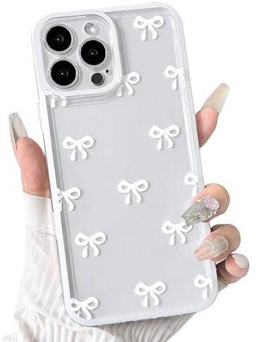 NITITOP Compatible with iPhone 12 Pro Case Cute Clear White Durable Ribbon Bowknot Pattern for Girls Women Soft TPU Transparent Full Camera Lens Shockproof Protective Phone Cover - White