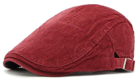 GIBZ Unisex Cord Schiebermütze für Winter und Herbst, Warme Barett Vintage Flatcap, Verstellbare Irische Newsboy Mütze aus Tweed, Rot
