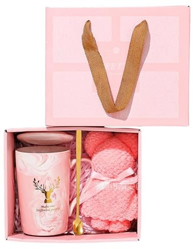 Cnwinu Pink Coffee Cups with Towel Bear,Raffia.Girls Cute Mugs for Women,Coffee Gift for Women,Mug Gift Set for Teacher,Friend Gifts,Sister Gifts,Ceramic Mug(350mL,Moose Cup)
