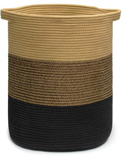 Goodheim Wäschekorb Geflochten Faltbarer Wäschekorb mit Henkel, Aufbewahrungskorb für Wäsche, Spielzeug, Handtücher, Korb aus Baumwolle, Wäschesammler für Wohnzimmer, Kinderzimmer Schwarz