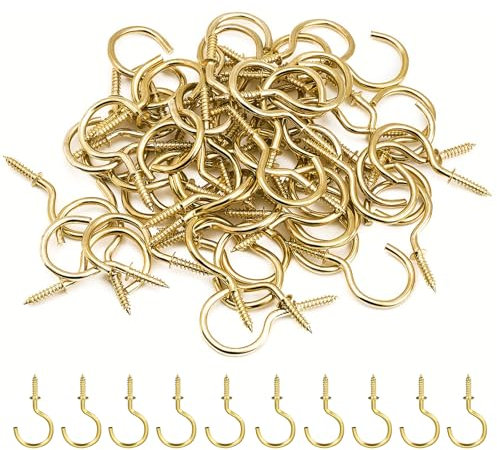 Qaixwuyi 150 Pezzi Gancio a Vite D'oro 1/2 Pollice Gancio a Vite Metallo Ganci a Tazza Mini Mini Gancio a Vite Ganci Soffitto Dorati Ideale per L'ufficio Realizzare Progetti Bricolage