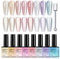 9D Cat Eye Gel Nail Polish Set - 8PCS Magnetic Gel Polish with Magnet Stick - Jelly Nude Pink Silver Blue Purple Gold Cat Eye Nail Polish UV/LED Soak Off Salon DIY Nail Art